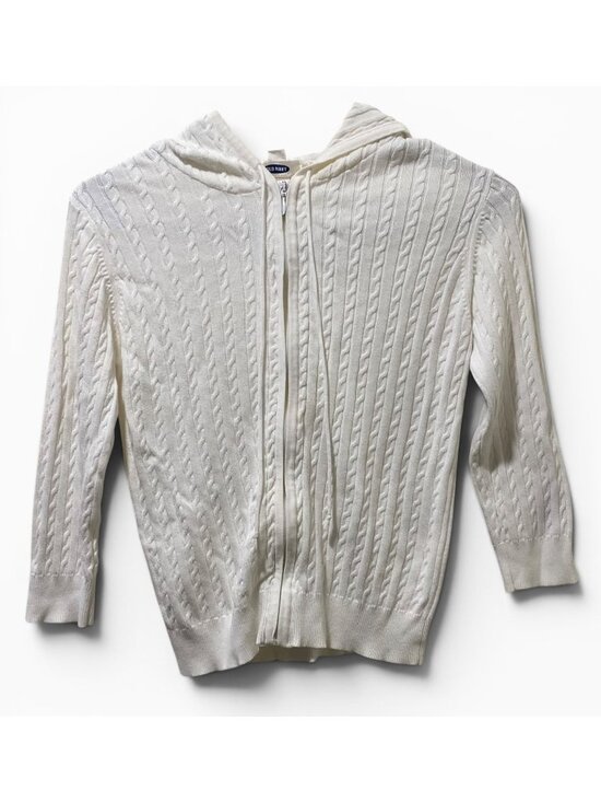 Old Navy Tops - Old Navy Cable Knit Hoodie XS White Zip Up Cotton Sweater Womens